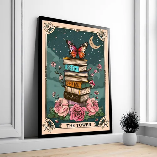 Vista 5 de Póster de libros de cartas de tarot, arte de pared, diseño de mariposa, flores botánicas, arte de pared, biblioteca, lectura, impresiones en lienzo