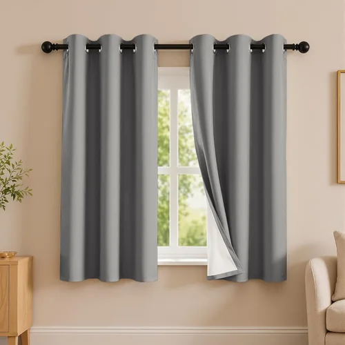 Vista 85 de 2 paneles de cortinas 100% opacas, de peso medio, con aislamiento térmico y ojales para dormitorio, sala de estar, tratamiento de ventana