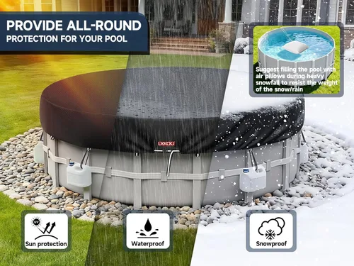 Vista 7 de LXKCKJ Cubierta de Piscina Redonda de 6 Pies, Cubiertas Solares para Piscinas Sobre el Suelo, Cubiertas de Piscina de Tanque de Almacenamiento Negro
