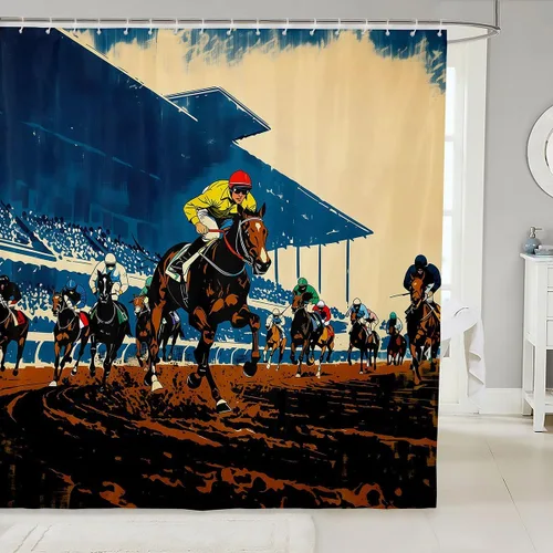 Vista 46 de Castle Fairy Watercolr - Cortina de ducha de tela de carreras de caballos, cortinas de ducha de juego de caballos para baño, cortina de ducha