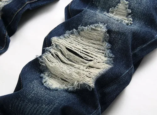 Vista 4 de OIIIO Pantalón vaquero de pierna recta rasgados para hombre