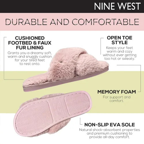 Vista 4 de NINE WEST Pantuflas cruzadas de piel sintética para mujer con puntera abierta