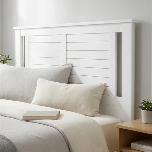 Vista 26 de ComfIQ Serene - Cabecera de madera de álamo tamaño completo en negro, panel de granja moderno con ranurado en chevron, estilo costero casual, fácil