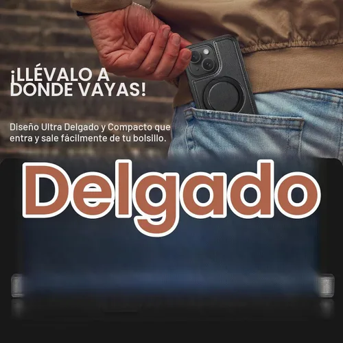 Vista 5 de Funda para iPhone 13 con soporte compatible con Magsafe de piel sintética delgada y poliuretano termoplástico duradero a prueba de caídas, soporte