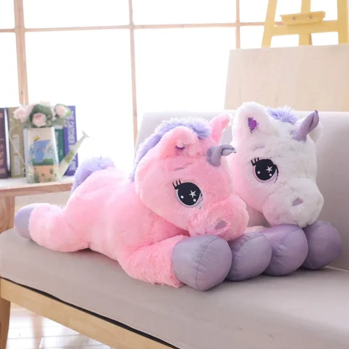Vista 5 de Juguetes de peluche de unicornio gigante, almohada de felpa suave de unicornios grandes para dormitorio, San Valentín, rosa, 39.4 pulgadas