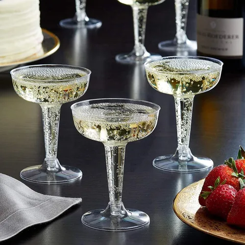 Vista 4 de Hacaroa Paquete de 75 copas de champán de plástico, copas de champán de 4 onzas, vasos de cóctel desechables para fiestas, tazas de postre