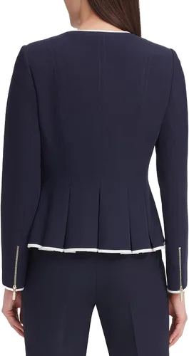 Vista 4 de Tommy Hilfiger Chaqueta tipo blazer con cremallera frontal sin cuello Peplum para mujer