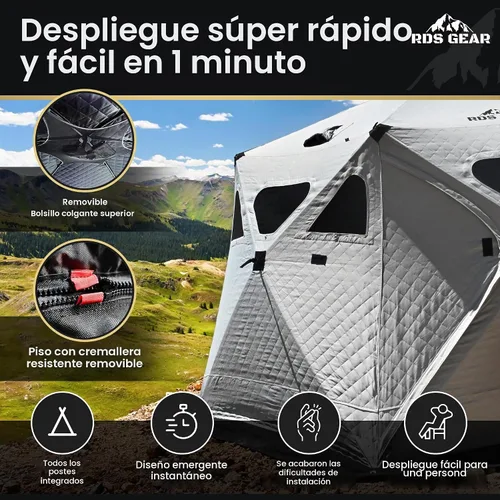 Vista 3 de Obsidiana - Refugio de campamento resistente para 4 estaciones, capacidad para 6-8 personas, tienda de campaña emergente instantánea, aislada