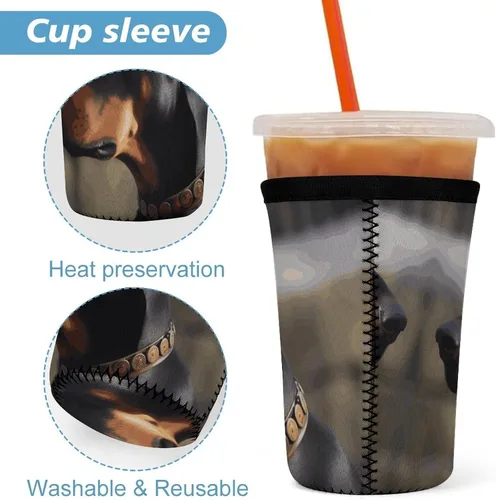 Vista 3 de Doberman Reusable Insulated Neoprene Iced Coffee Cup Sleeves 3 Sizes Diving Material Cup Durable Beverage Covers for Cold Coffee Tea Drinks