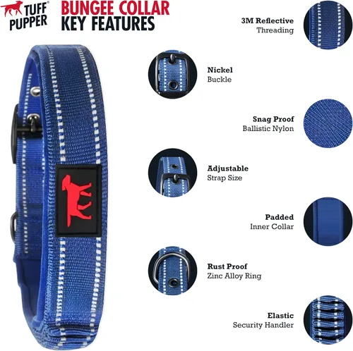 Vista 4 de Tuff Pupper Collar de perro resistente con asa Collar de nailon balístico resistente Collar de perro reflectante acolchado con hardware