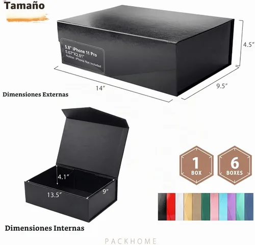Vista 2 de PACKHOME Caja de regalo grande con tapa de 13.5 x 9 x 4.1 pulgadas, resistente caja de regalo plegable con cierre magnético