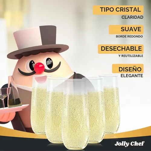 Vista 4 de JOLLY CHEF Paquete de 36 copas de champán de plástico sin tallo de 9 onzas, copas de champán de plástico transparentes sin tallo, cristalinas