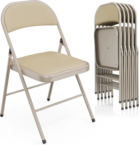 Vista 23 de VINGLI Paquete de 4 sillas plegables con asientos acolchados, marco de metal con asiento y respaldo de piel sintética, capacidad de 350 libras, Negro