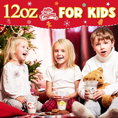 Vista 3 de GuassLee Vasos desechables de Navidad, paquete de 50 vasos de plástico desechables transparentes de 12 onzas con 5 estilos de patrones para niños