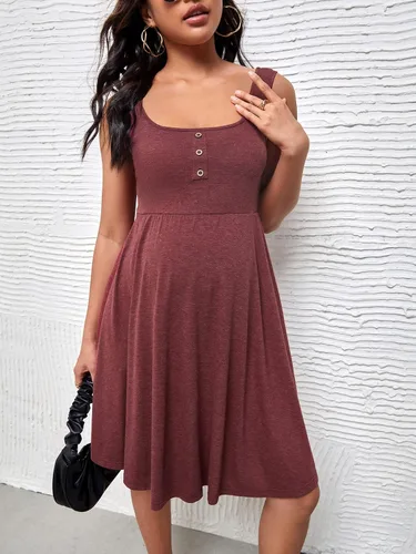 Vista 4 de OYOANGLE Vestido de maternidad para mujer, casual, sin mangas, con vuelo, suelto, sin mangas, para verano