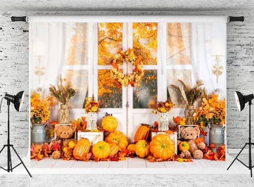 Vista 35 de Kate Fondo de fotografía para el día de Acción de Gracias, otoño, calabaza, decoración del hogar, fondo para niños, fiesta, estudio (7 x 5 pies)