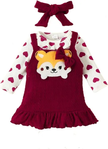 Vista 29 de My First Valentine's Day - Conjunto de ropa para bebé niña con volantes, manga larga, estampado de corazón, falda con tirantes