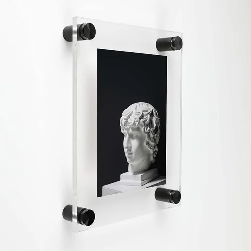 Vista 7 de Marco de pared acrílico transparente de 5 x 7 pulgadas con separadores de aluminio anodizado negro de 3/4 x 1 pulgada para arte y fotos