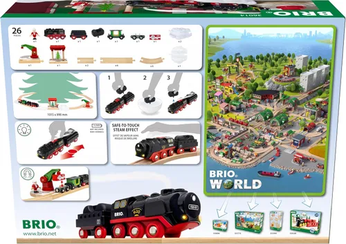 Vista 7 de BRIO World - Tren de Vapor Navideño - Tren Operado a Batería - Motor de Vapor Motorizado de 27 Piezas para Pista de Madera con Luces y Vapor Apto