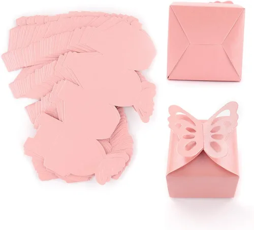 Vista 8 de Kslong 50 cajas de regalo de mariposa rosa para niña, baby shower, mariposa, caja de caramelos, decoración de fiesta, boda, cumpleaños, pequeñas