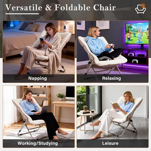 Vista 8 de Furlide Silla platillo, cómodas sillas de dormitorio, silla plegable de piel sintética de gran tamaño, silla plegable con marco de metal para sala