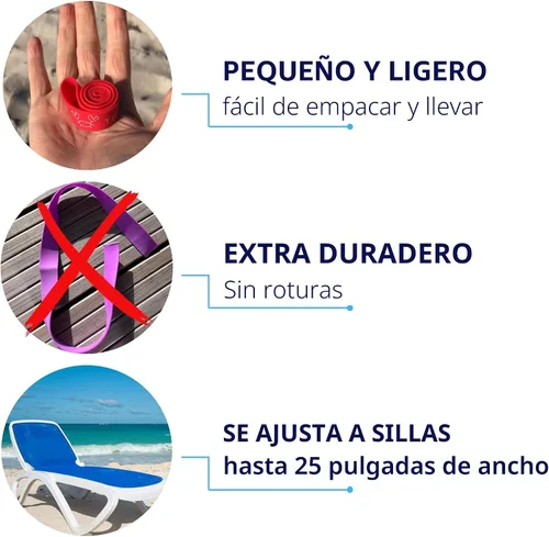 Vista 3 de Bandas de toallas (paquete de 6), para sillas de playa, piscina y crucero, extra duraderas, sin engancho, esenciales para cruceros y playa, gran