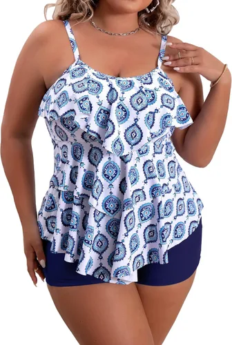 Vista 13 de B2prity Traje de baño tankini de talla grande para mujer, con control de 01