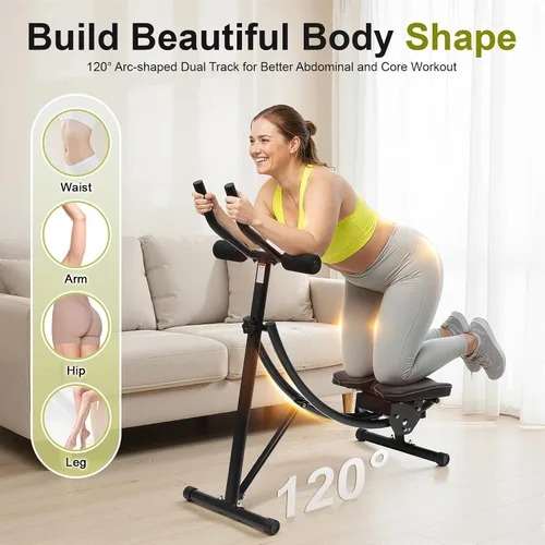 Vista 4 de Abdominal Crunch Coaster, Height Adjustable Ab Trainer Abdominal Whole with LCD Monitor & Six Silent Rollers, Body Workout Machine for Home