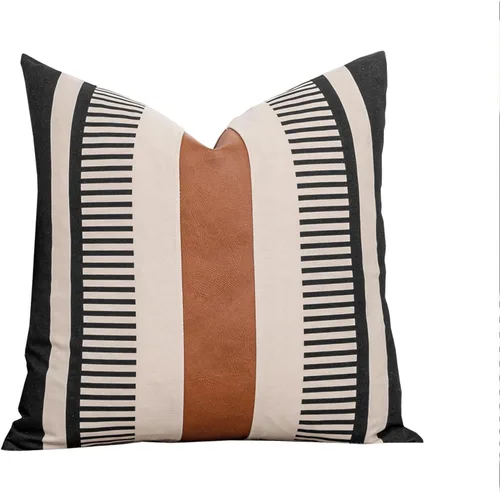 Vista 28 de Juego de 2 fundas de almohada bohemias a rayas de 16 x 16 pulgadas, fundas de almohada de cuero modernas para sofá, cama, decoración de granja