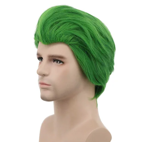 Vista 2 de karlery Peluca verde recta corta para hombres adultos Halloween Cosplay
