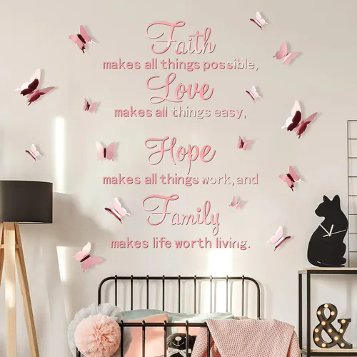 Vista 7 de Zonon - 16 calcomanías de pared con frase inspiradora de mariposa con Oro rosa