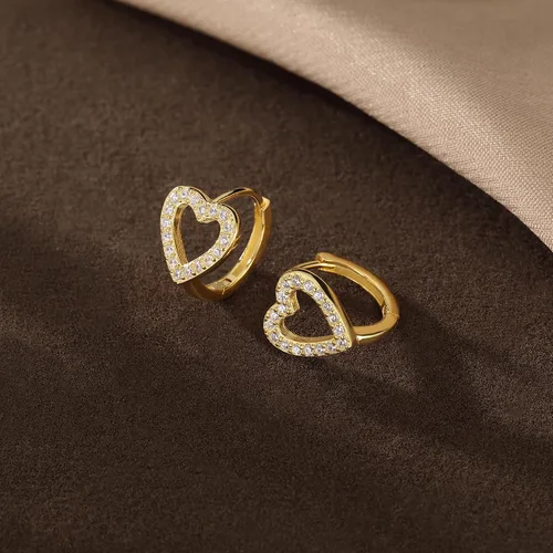 Vista 6 de SLUYNZ Aretes de plata de ley con forma de corazón pequeño para mujeres, adolescentes, aretes de aro con corazón hueco con circonita cúbica