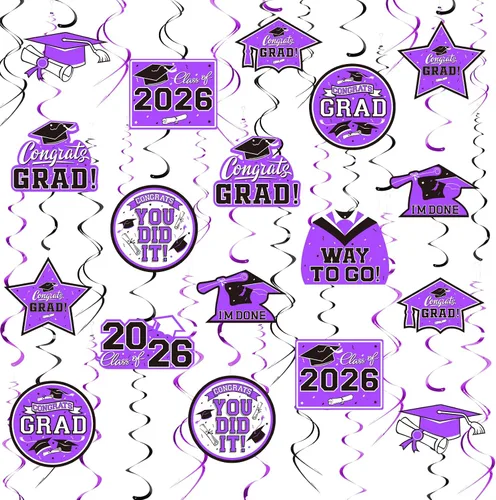 Vista 9 de 31 decoraciones de graduación para clase de 2026, remolino colgante de graduación, felicitaciones y decoraciones de fiesta de graduación