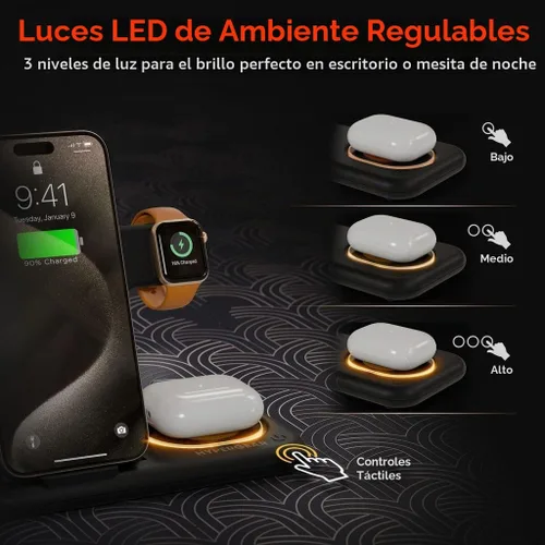 Vista 3 de HyperGear PowerFold X-Ray - Estación de carga inalámbrica 4 en 1 para múltiples dispositivos, estación de carga plegable de 15 W para teléfono
