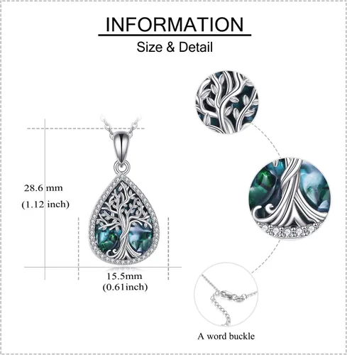 Vista 5 de ONEFINITY Collar de plata de ley 925 con diseño de árbol de la vida con colgante de nudo celta de concha de abulón para mujer