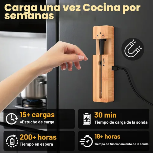 Vista 4 de Termómetro Inalámbrico para Carne con Alertas en Tiempo Real - Sonda Bluetooth Inteligente para Barbacoa, Parrilla, Horno, Ahumador - Bluetooth
