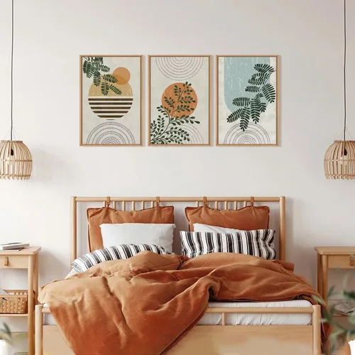 Vista 4 de FWIEXA Juego de Arte de Lienzo Bohemio Enmarcado para Pared, Cuadros Botánicos Verde Salvia Decoración de Pared, Impresiones de Arte de Plantas