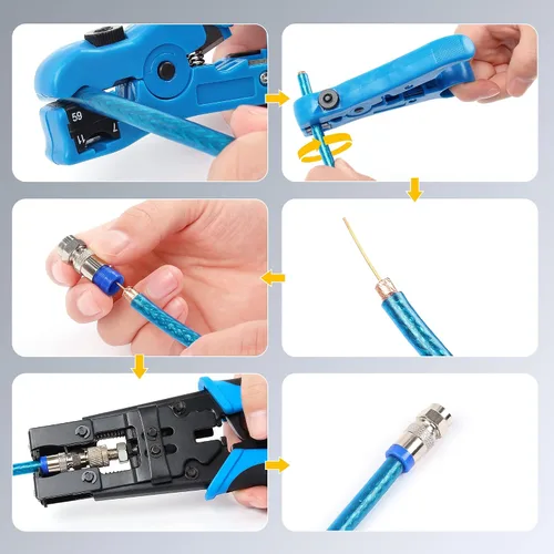 Vista 6 de Knoweasy BNC Crimpadora de cables y kit de herramientas de compresión coaxial - Conector de compresión multifuncional juego de herramientas