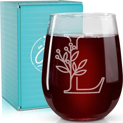 Vista 12 de On The Rox Drinks Regalos con monograma para mujeres y hombres – Letra A-Z inicial grabada monograma sin tallo, copa de vino – Regalos de vino