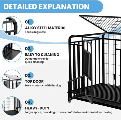 Vista 2 de Jaula para perros extra grande de 38 pulgadas, fácil de limpiar, con ruedas bloqueables, perrera indestructible para perros con ansiedad, resistente