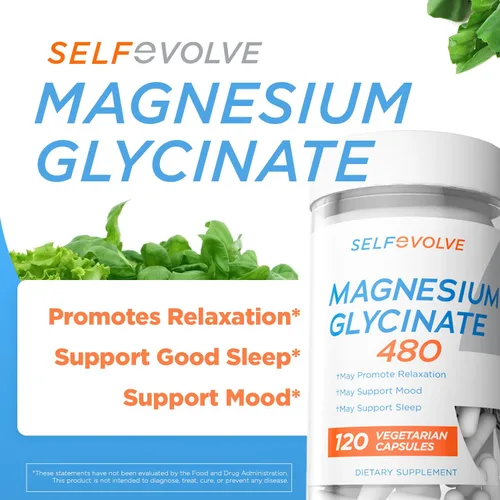 Vista 2 de Glicinato de magnesio de 480 mg - Suplemento de magnesio de alta absorción que ayuda al alivio del estrés, sueño, salud cardíaca, nervios, músculos