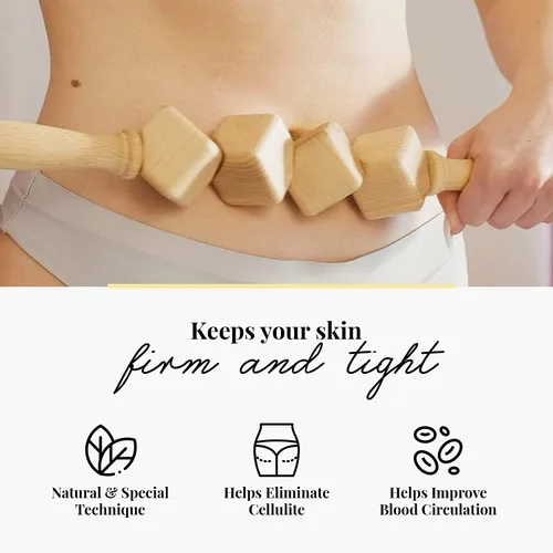 Vista 5 de tuuli Masaje anti celulitis conjunto masajeador cubo rodillo de masaje con mango Gua Sha Maderotherapy madera