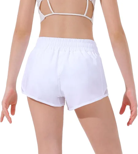 Vista 4 de Aurefin Pantalones cortos deportivos para niñas, pantalones cortos ligeros para correr para adolescentes, niñas, pantalones cortos deportivos