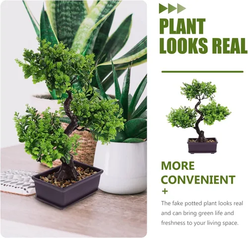 Vista 4 de EXCEART Árbol bonsái artificial, plantas de plástico, adorno bonsái para decoración de boda, árbol bonsái de imitación verde