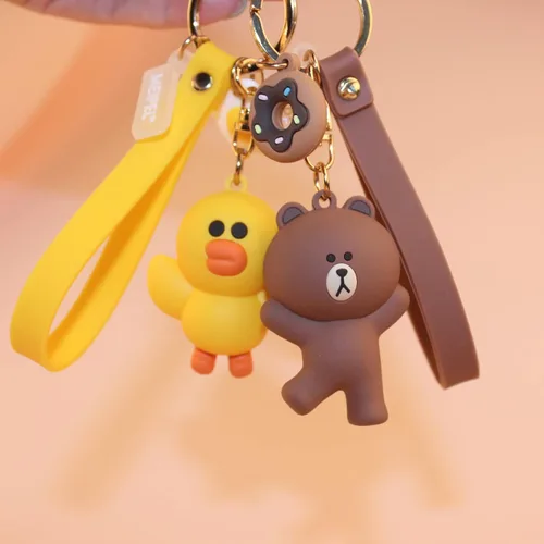 Vista 8 de MEIPEL Lindo llavero Kawaii marrón accesorios de dibujos animados Anime Cony Sally Bear llavero mochila regalo para mujeres hombres