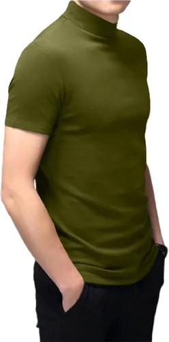 Vista 3 de Camisetas de cuello alto falso de moda para hombre, suéter de manga larga, diseño básico, camiseta interior ajustada