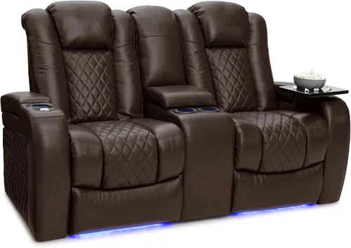 Vista 11 de Seatcraft Euphoria - Asiento de cine en casa de cuero italiano negro, reposacabezas eléctrico con calefacción y masaje, sofá biplaza reclinable