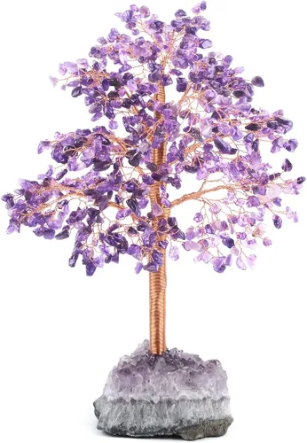 Vista 9 de MASGEMES Árbol de cristal grande de amatista natural con base de racimo de amatista árbol de Feng Shui curativo árbol de dinero bonsái para riqueza