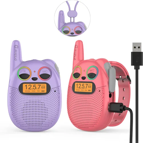 Vista 12 de Qniglo Walkie Talkies para niños recargables, paquete de 2 unidades, juguetes de regalo de Navidad y cumpleaños para niños de 3 a 12 años