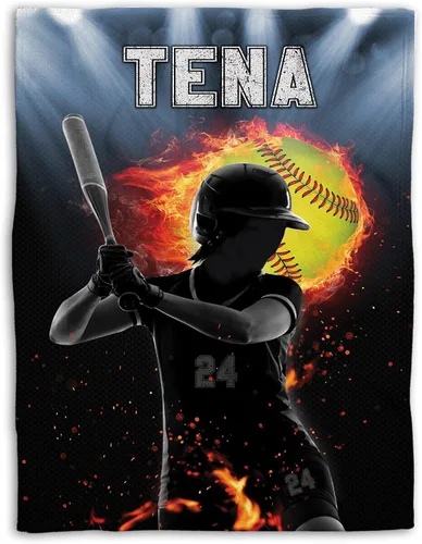 Vista 8 de Manta de sóftbol personalizada, manta de bandera de EE. UU., manta de forro polar Sherpa suave y acogedora, manta de sóftbol para mamá, hija, niño